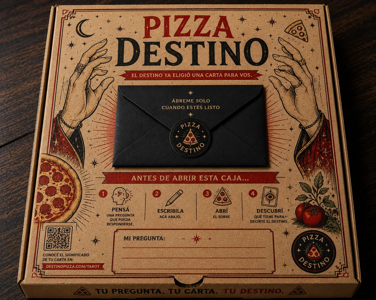 Caja de Destino Pizza con sobre y carta